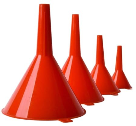 Embudo de plástico, 4 embudos redondos estándar para filtrar líquidos y llenar recipientes en laboratorio de cocina, 125 mm, 100 mm, 75 mm, 55 mm