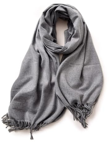 KARMA.DIEM Cashmere Merino Mix - Super Weicher XXL Schal - 180x65cm - Made in Spain - Unisex - Pashima/Stola/Extra Breit für Mann & Frau (Hellgrau)