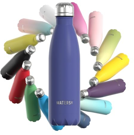 WATERSY Stainless Steel Insulated Water Bottle, Double Walled Metal Vacuum Flask 24 Hrs Cold & 12 Hrs Hot Thermal Metal Sports Bottles 500ml BPA Free for Outdoor, Work, Gym, School (Dark Blue)