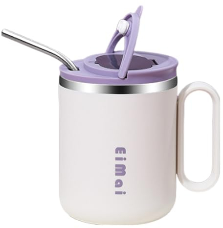 COMFOLIVING Coffee Cups, 460ml Insulated Tumblers, Antiscald Coffee Tumbler with Foldable Spoon Double Layer Design Travel Coffee Cup for Exquisite Handle Family, Friends And Colleagues