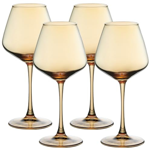 PTSTING Wine Glasses Amber Wine Glasses 15.5oz Red Wine Glasses Set of 4 Burgundy Wine Glasses for Wine Tasting, Wedding Gift, Anniversary, Christmas, Birthday, Large