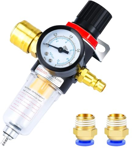 Regulateur de pression d air compresseur 1/4 Régulateur de filtre à air comprimé avec séparateur d'eau, raccords rapides air comprimé et manomètre pour filtre à compresseur
