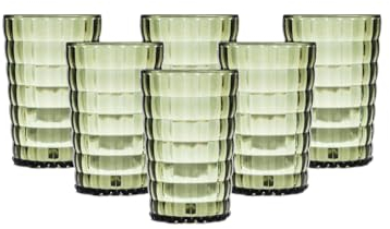 PRISMA - PACK 6 UNIDADES VASO 400 ML.MOD. BAUHAUS COLOR VERDE OLIVA. Vaso de policarbonato tamaño mediano, reutilizable, libre de BPA
