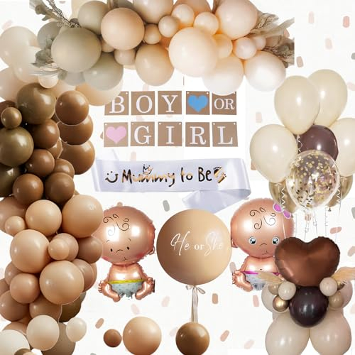 Gender Reveal Party Deko für Babypartys, Boy or Girl Deko, 65PCS Mädchen oder Junge Deko, Babyparty & Baby Shower Deko, Braun Geschlecht Offenbaren Konfetti Rosa Blau für Geschlecht Party