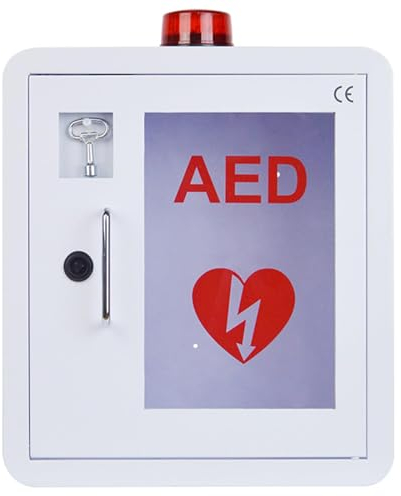 RVUEM AED Defibrillator Aufbewahrungsschrank, Wandmontierter AED Schrank, Mit Alarmanlage, GehäUse Aus Stahlblech, PC Transparentes Fenster, Passend FüR AED Defibrillatoren Aller Marken