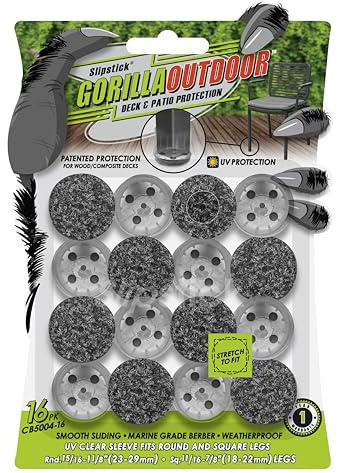 Slipstick GorillaOutdoor Lot de 16 patins de pieds de meubles berbères avec manchon transparent pour pieds ronds et carrés Taille S