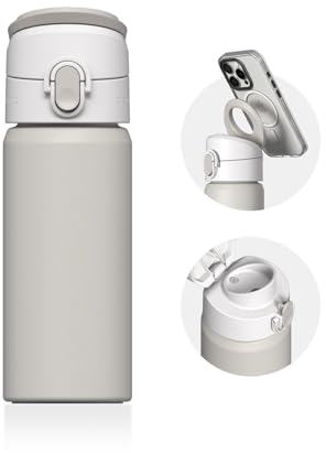 Botella Magnética AquaStand RHINOSHIELD 480ml | Botella de acero inoxidable sin pajita, Botella deportiva con asa MagSafe compatible, Trípode multi-ángulos, A prueba de fugas - Beige arena