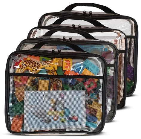 SAM AND MABEL 4 Packs PVC Zippered Blocks Set - 12 x 10 x 3 Board Game Storage Organizer Case with Internal Side Pocket for Craft, Hobby Art, School and Office Supplies (Black)