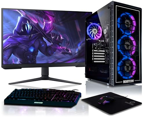 BEASTCOM Q5 | Gaming PC Set Bundle | AMD Ryzen 9 5900X 12X 4,80 GHz 24 Threads, NVIDIA RTX 5070 12GB, 32GB RAM, 1TB NVMe SSD, Monitor LED 27 + RGB Tastatur + Maus + Mauspad, HDMI, WLAN, Win 11