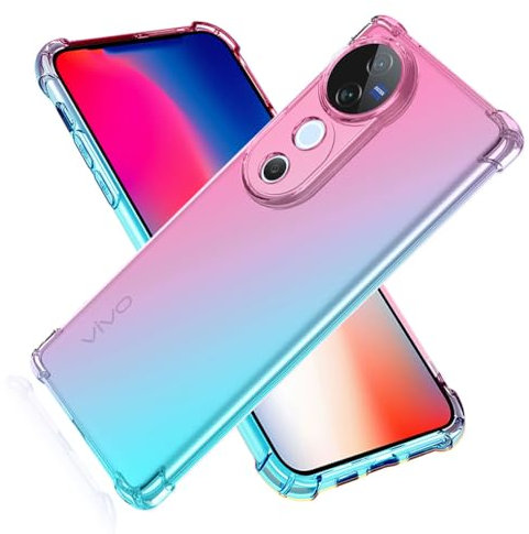 SEAHAI Funda para Vivo V40 5G / Vivo V40 Pro 5G, Gradiente Vistoso Transparente Cristal TPU Carcasa Estuche, Antigolpes Case de Ultradelgado Suave Silicona Bumper, Rosa/Verde