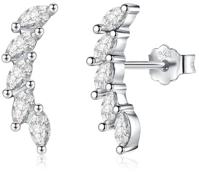 VYYU Silver Stud Earrings - Sterling Silver, Cubic Zirconia Leaf Climber Earrings for Women - Hypoallergenic, Perfect for Christmas, Birthday, Bridesmaid, Wedding, or Gift