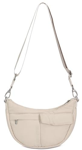 Expatrié Bolso Bandolera Mujer Beige - Vivy - Bolso Riñonera de Media Luna - Crossbody Puffer Bag - Bolso de Mano con Correa Ajustable - Impermeable