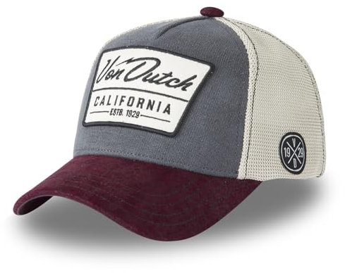 Von Dutch Kappe für Damen und Herren, Trucker-Kappe Lea, verstellbar, mit Wildleder-Effekt, Grau/Rot/Beige, Einheitsgröße