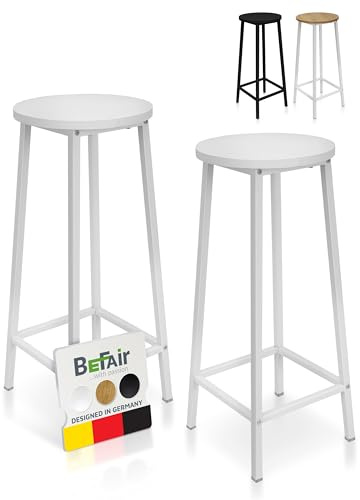 BeFair Barhocker Sven Weiß 30x30x70 cm(BxTxH) im 2er Set | Robuster und stilvoller Barhocker mit pulverbeschichtetem Stahlgestell und hochwertiger MDF Platte, verwendbar für Bartische