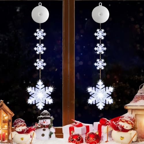LED Weihnachtsbeleuchtung,2 Stück LED Hängenden Fensterlicht,Weihnachten Dekorative Fenster Licht,Hängende Innen Fenster Leuchte,Fensterlichterketten Weihnachten,Weihnachtsdekoration Lichter