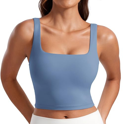CRZ YOGA Butterluxe Square Neck Crop Tank Top Oasis Blue 12