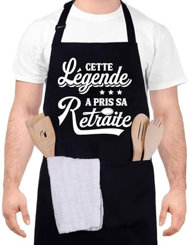 Halinuia Tablier Cuisine Homme Humour CETTE LEGENDE A PRIS SA RETIATE Tablier de Cuisine Homme Personnalisé Tablier Barbecue Noir Drole tablier de chef Étanche Réglable avec Poches