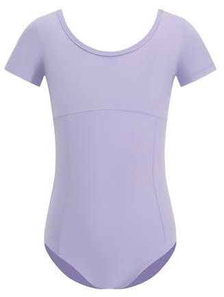 ZYXWVU Body Danza Classica Bambina con Maniche Corte e Scollo Tondo per Balletto e Ginnastica, 7014-viola, 12-14 anni