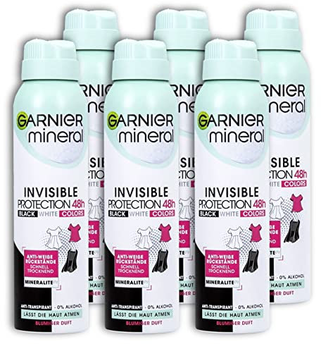 6 er Pack Garnier Mineral Deospray Invisible Protection 48H Black, White & Colors 6 x 150 m l Deodorant