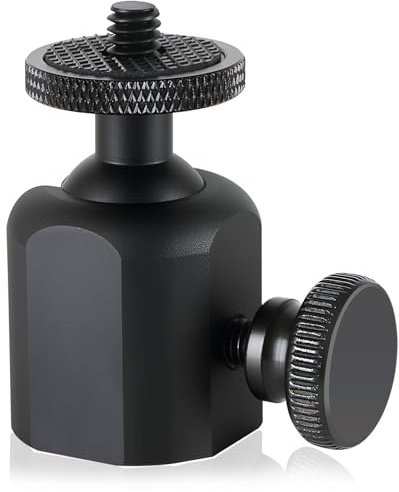 Acuxiaza Mini Kugelkopf Stativkopf, 360° drehbar, Aluminium Mini-Kugelkopf | mit 1/4 Universalschnittstelle und Schuhhalterung, Adapter für Monitor, LED, Mikrofon, Kamera, 1 Stück, Schwarz
