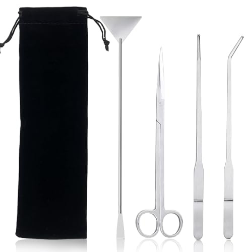 4 in 1 Kit Attrezzi Acquario,Attrezzi per Acquario in Acciaio Inox, Piante Acquarios Attrezzi Set con Pinzette Forbici Spatola per l'acquario Landscaping e l'Acquarios Pulizia