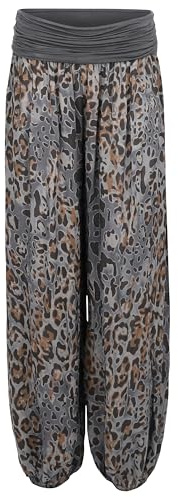Malito - Damen Haremshose Leo Print - luftig leichte Pumphose - dünne Sommer Strandhose - Freizeithose Aladinhose zum Chillen 1484 - (Dunkelgrau)