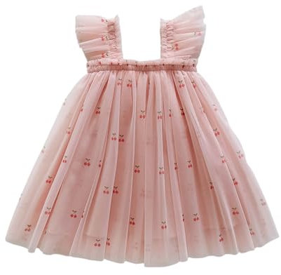 Generico Vestito Principessa Bambina (0-6 Anni) - Tulle con Stampa Ciliegie e Gonna a Palloncino