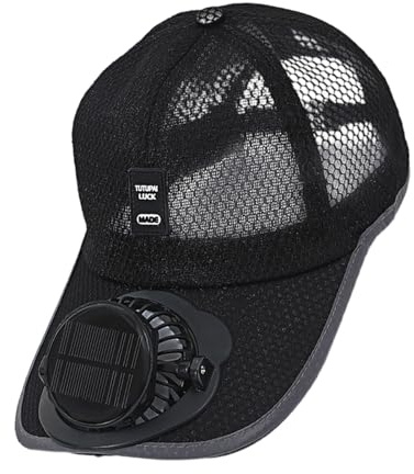 Walopola Solar Panel Powered Cooling Fan Baseball Cap Sun Visor Hats with Fan Outdoor Sun UV Protection Sports Cap for Camping, Cycling, Running Black