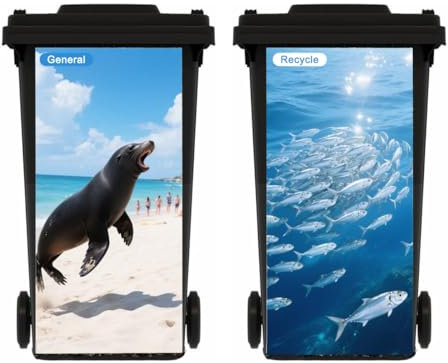 PLOIKM 2 Sheets Seal Wheelie Bin Stickers, Multi-Size Self Adhesive Dustbin Stickers, Waterproof Bin Decal, for Garden Outdoor, Wall