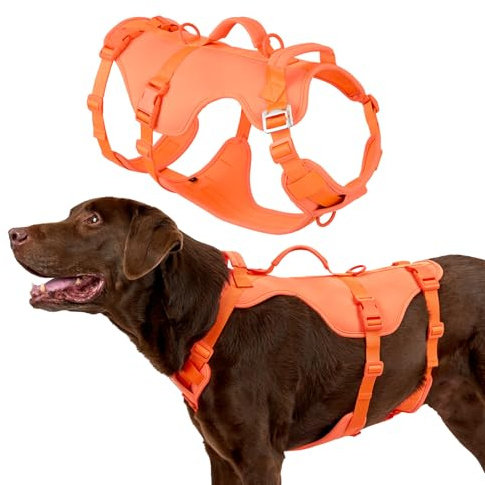 Arblina Hundegeschirr, Sicherheitsgeschirr Hund für Mittelgroße/Große Hunde, Hundegeschirr Ausbruchsicher mit Doppelt Griff, Leichte No Escape Panikgeschirr für Hunde, Orange S