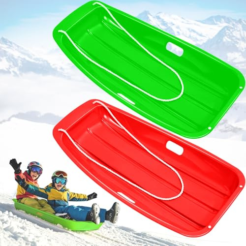Vilupvie Schlitten Bob Schlitten Kinder mit 2 Zugseil, 89 cm Bob Schlitten Erwachsene zum Rodeln mit Handgriffe für Unisex Kinder Erwachsene Wintersport