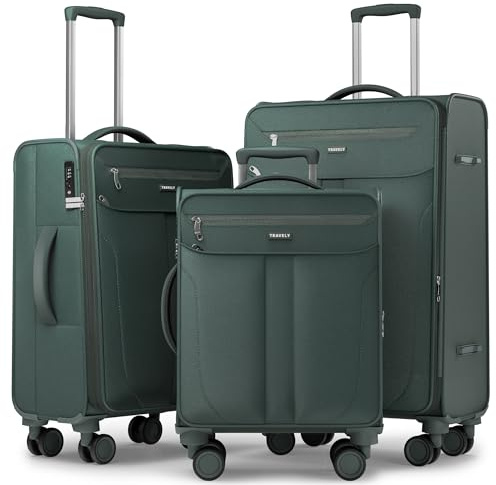 Travely Stoffkoffer Set - 3 teilig Reisekoffer mit Rollen - Koffer Set bestehend aus Handgepäck Koffer 55x40x20, Koffer mittelgroß und Koffer groß - Trolley Weichschale extrem leicht