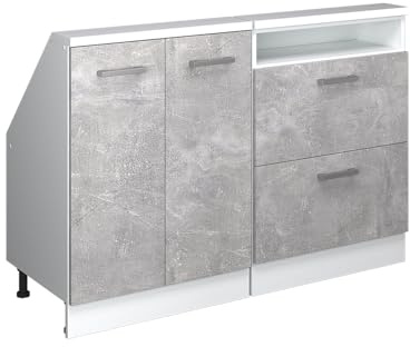 Vicco Dachschrägenschrank-Set Rion, Beton/Weiß | B120 x T46 cm, 2er Set, platzsparend für Dachschrägen