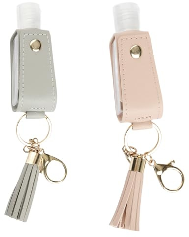 Hopzab 2PCS Refillable Travel Bottles with Leather Keychain, Leakproof Hand Sanitizer Container, Portable Squeeze Bottle for Travel, School & Outdoor Activities