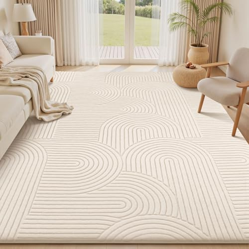 Sour Lemon Teppich Wohnzimmer 240x300 cm, Creme Kurzflor Teppiche Flauschig | 3D Geometrisch, Waschbare Teppiche Weich, Rutschfest, Modern, Extra Großer für Schlafzimmer Kinderzimmer Jugendzimmer