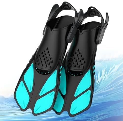 Schwimmflossen Erwachsene Unisex, Verstellbare Schnorchelflossen mit Offener Ferse, Kurze und rutschfeste Taucherflossen für Schnorcheln, Tauchen und Schwimmen (Cyan, S/M 36-41)