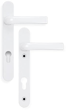 MONT HARD UPVC Door Handle Set, 92mm PZ, 122mm Screw Centers, White | Backplate 220mm x 30.5mm, Aluminium Short Backplate Handle