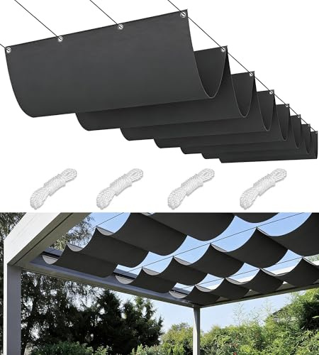 Toile D'ombrage Rétractable Vague 3x5M Imperméable Rectangulaire Voile Ombrage Filet D'ombrage Bâche Ombrage Protection UV Solaire pour Jardins Balcons Pergola Terrasse Gris foncé