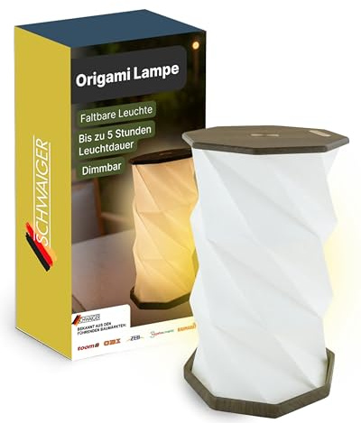 SCHWAIGER LED Tischlampe I Faltbare Origami Leuchte I Dimmbare LED Tischleuchte warmweiß 3100 K I aufladbar per USB-C I Kleine Klapp-Lampe für Zuhause, Camping & Deko