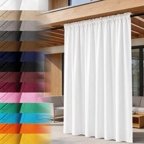 Lantigo Outdoor Vorhang Weiß 155x250 cm wasserdicht Winddicht Set | Polyester Oxford 500D pflegeleicht · XXL Höhe 250 cm bodenlang · für Gastronomie, Pool, Wintergarten, Veranda