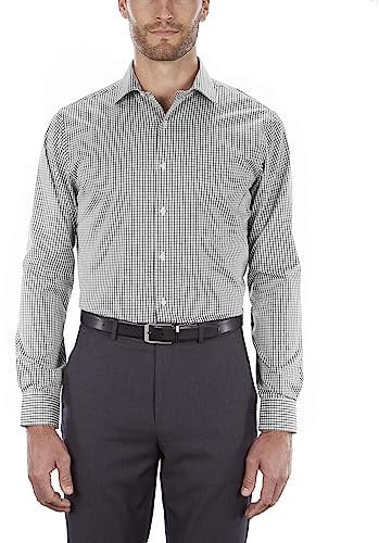 Van Heusen Men's Dress Shirt Regular Fit Flex Collar Check, Granite, 16.5 Neck 36-37 Sleeve
