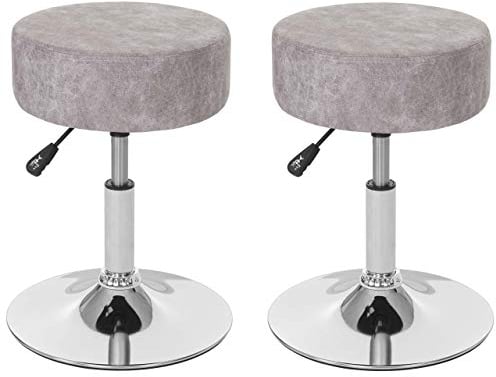 Mendler 2er-Set Hocker HWC-C22, Sitzhocker Schminkhocker, höhenverstellbar Ø 35cm - Wildlederimitat, Vintage grau