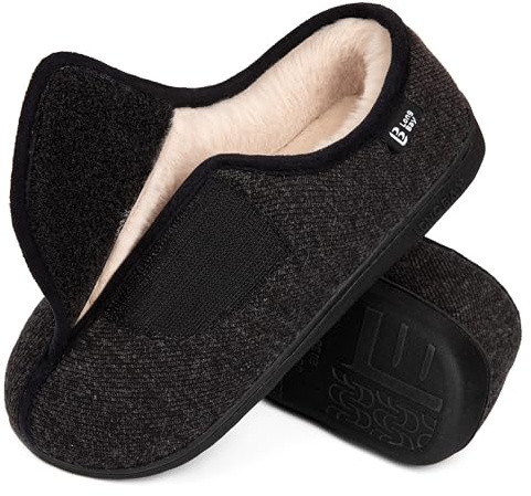 LongBay Women's Wide Fit Memory Foam Slippers Comfy Cozy Arthritis Edema Diabetic House Shoes Black,7