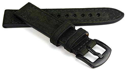 RIOS1931 Jersey Rindsleder Uhrenarmband handgemacht in Deutschland Robust 22mm Schwarz