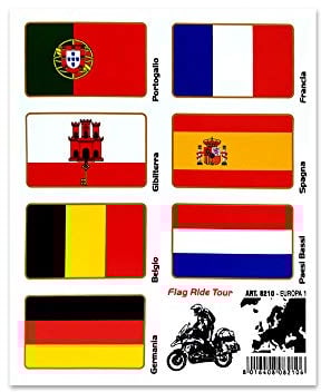 Stickers Adesivi Bandiere, Flag Ride Tour Europa 1 per Bauletti Moto, 16 x 13.5 cm