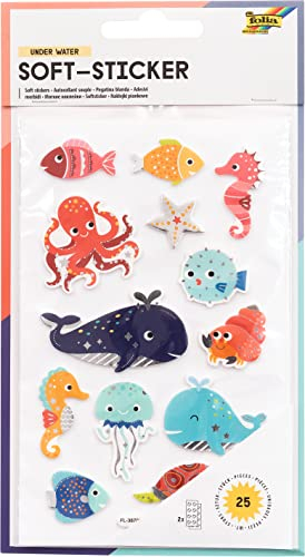 folia 19302 - Soft - Sticker Under Water, hochwertige Sticker aus Schaumstoff mit Heißfolienveredelung, 25 Sticker sortiert, ideal zum Verzieren von Grußkarten, Bastelarbeiten und Scrapbooking
