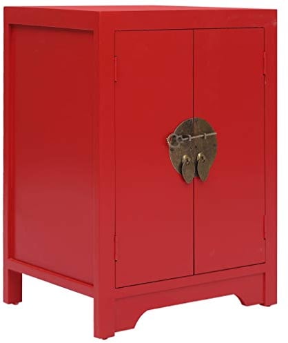 vidaXL Paulownia Table de Chevet en Bois avec 2 Portes Style Chinois Table de Chevet Table de Chevet Table de téléphone Rouge 38 x 28 x 52 cm