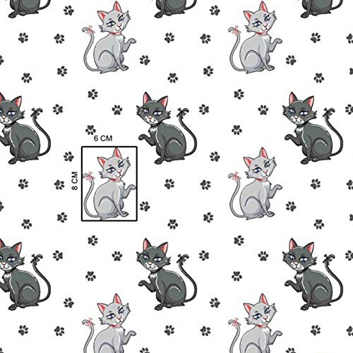 Pingianer 100x160cm Katze 100% Baumwolle Baumwollstoff Kinder Meterware Handwerken Nähen Stoff (Katze Weiß Dunkelgrau Hellgrau Pfoten, 100x160cm (11,99€/m))