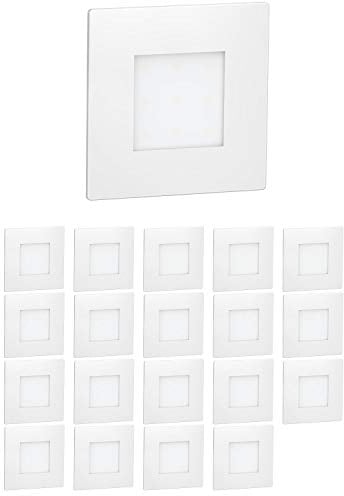 ledscom.de 20 Stück LED Treppenlicht/Wandeinbauleuchte FEX für innen und außen, eckig, weiß, 85 x 85mm, blau