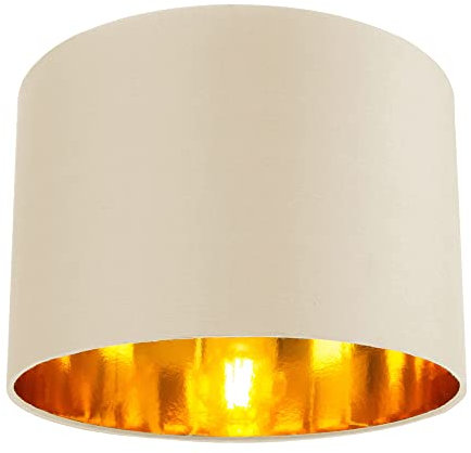 Contemporary and Chic Soft Cream Cotton 10 Table or Pendant Circular Drum Lamp Shade with Shiny Copper Inner - 60watt Maximum by Happy Homewares